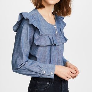Madewell yoke ruffle denim shirt M new with tags